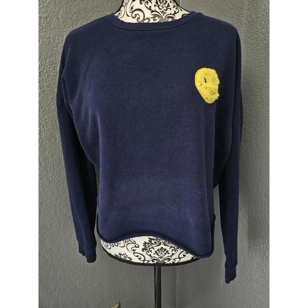 Girls youth Joe Boxer crop long sleeve sweater size Large Blue Happy Face Emoji